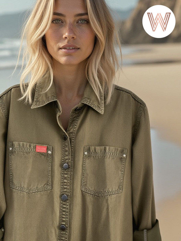WESLYNN - Ash Denim Dress - Olive