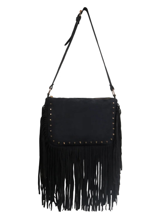 Boho Fringe Handbag - Black