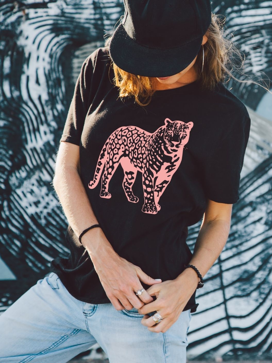 Pink Leopard Graphic Tee - Black